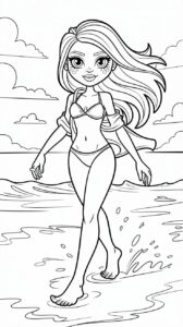 Zomerwandeling op het strand kleurplaat