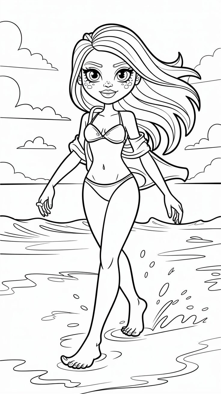 Zomerwandeling op het strand kleurplaat