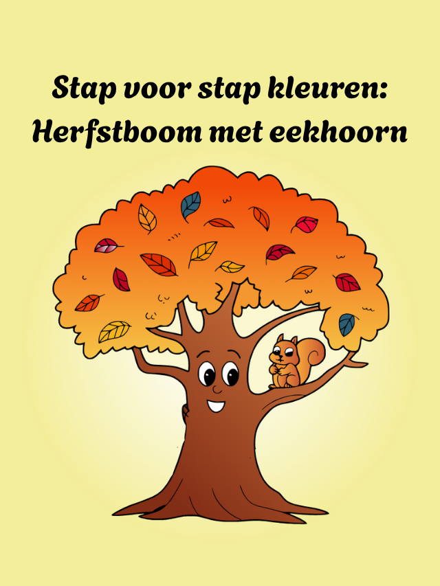 Stap voor stap kleuren: Herfstboom met eekhoorn