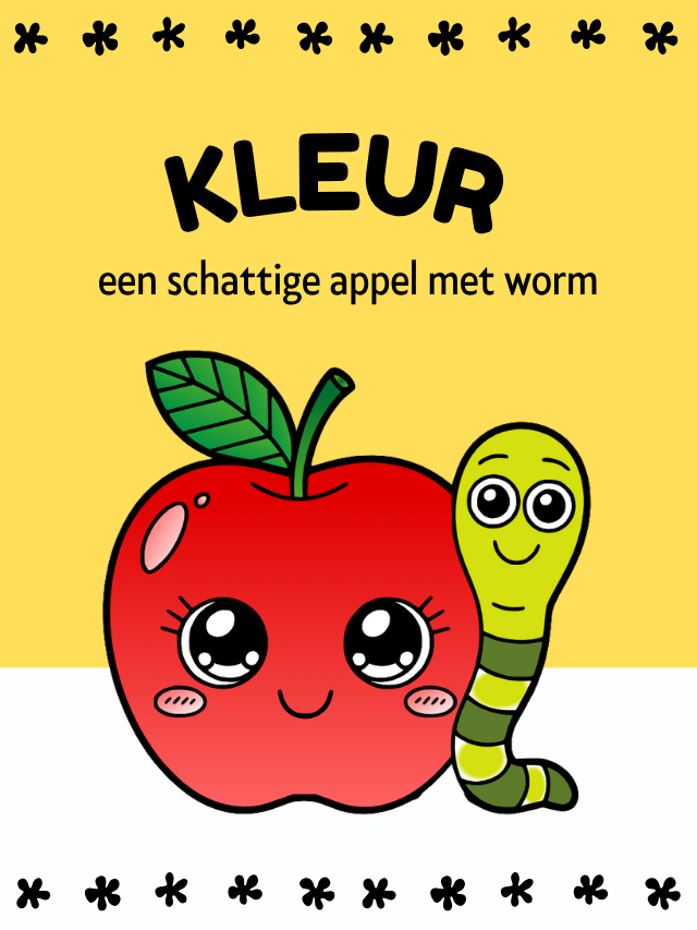 Kleur een schattige appel met worm!