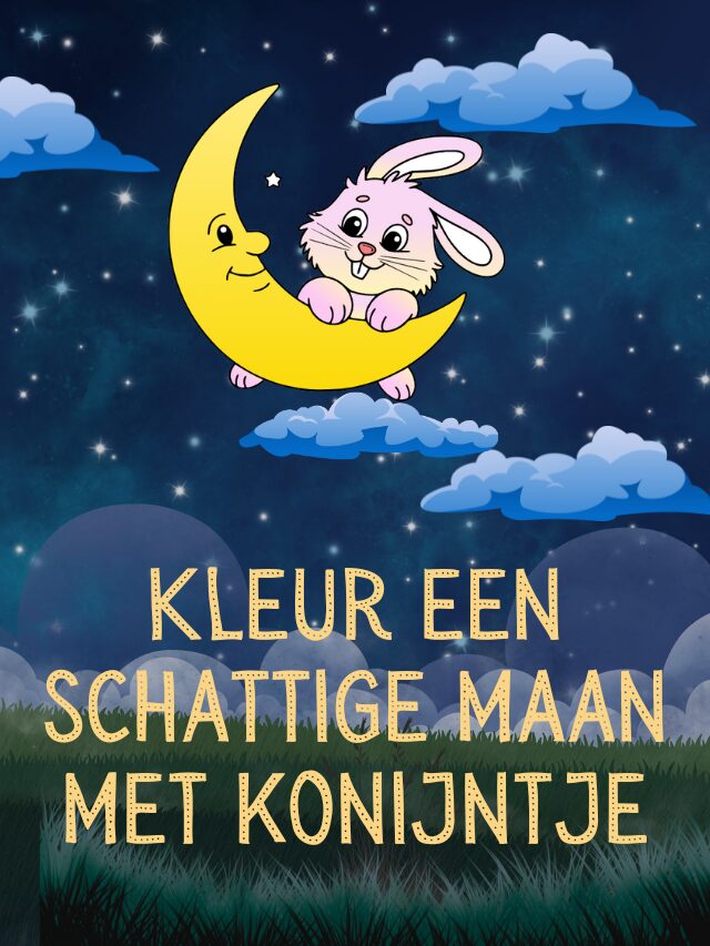 Kleur een schattige maan met konijntje