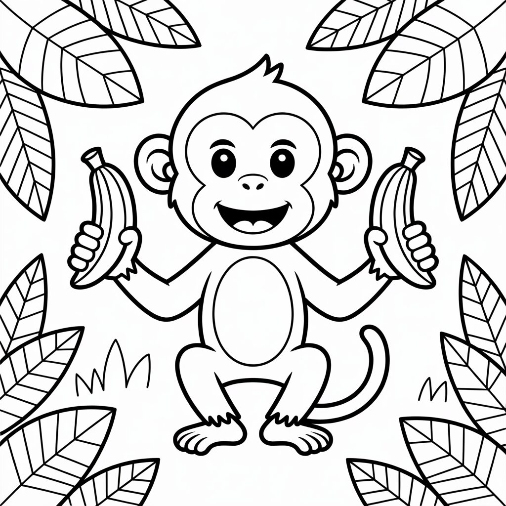 Affe mit Bananen Ausmalbild – jetzt als gratis PDF