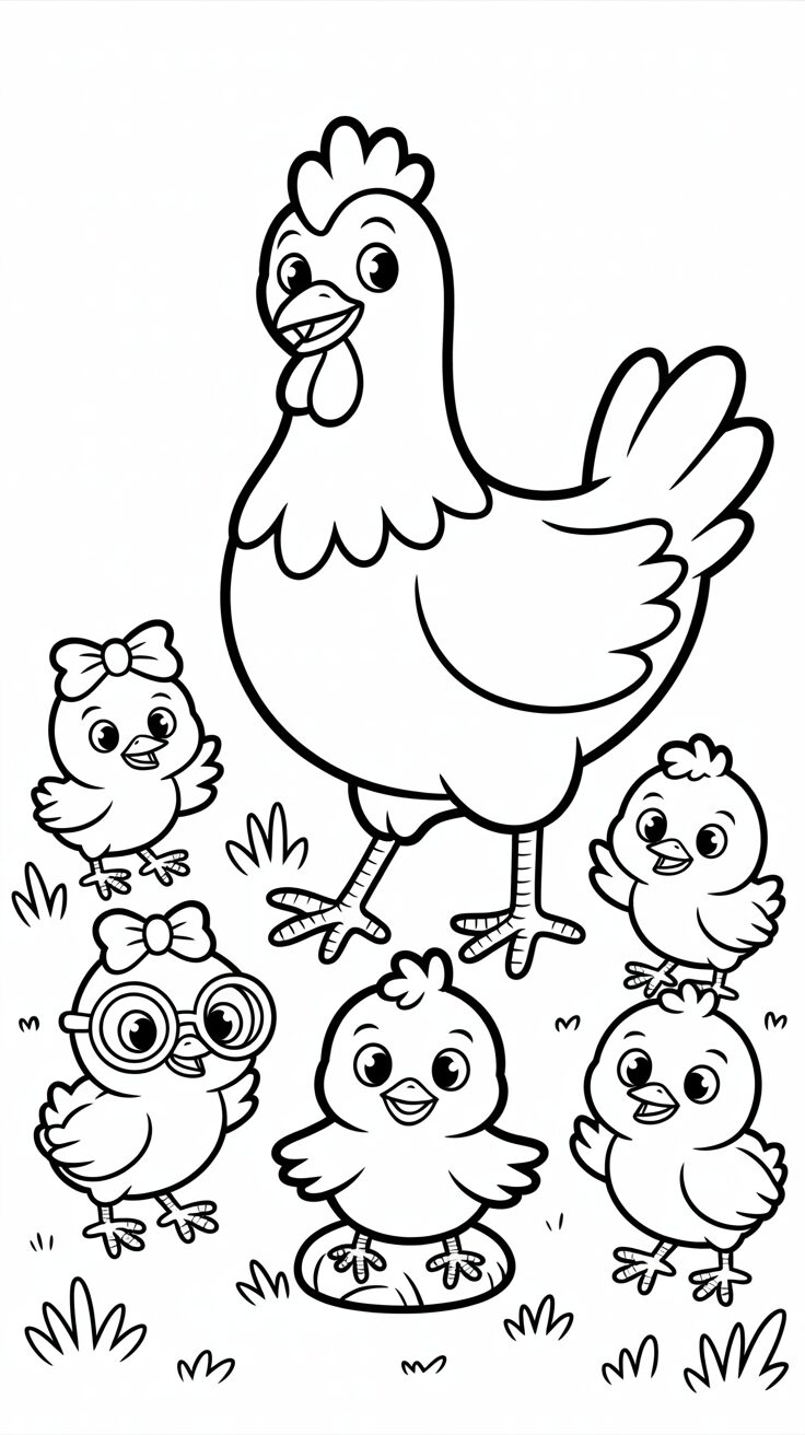 Ausmalbild Küken-Familie zusammen