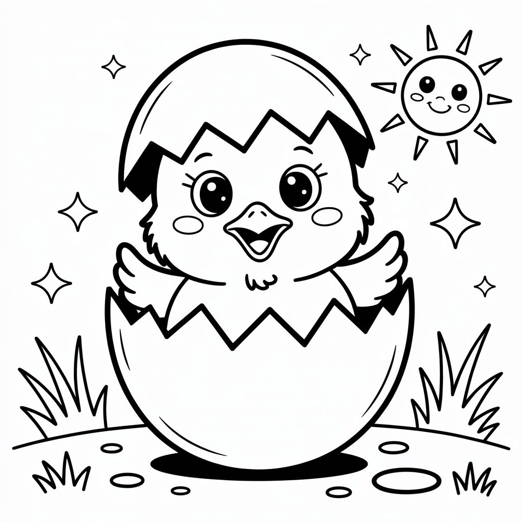 Ausmalbild Küken schlüpft aus dem Ei