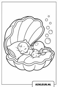 Baby zeemeermin slaapt in schelp kleurplaat.jpg