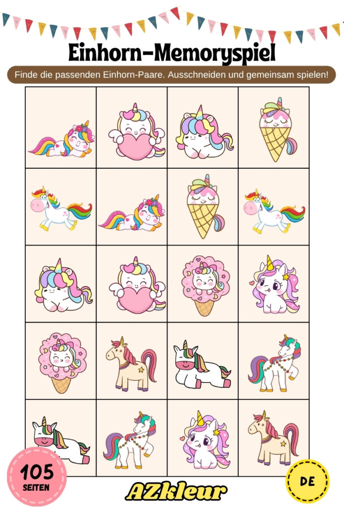 105 Seiten Einhorn Ausmalbilder