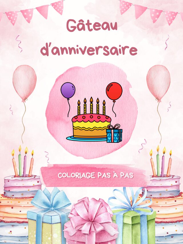 Gâteau d’anniversaire — Coloriage pas à pas