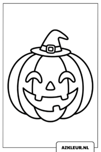 Halloween pompoen met heksenhoed kleurplaat.jpg