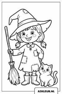Heksje met bezem en kat kleurplaat.jpg