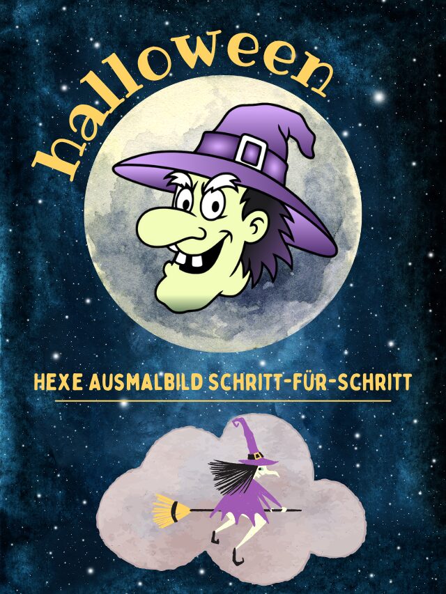 Hexe Ausmalbild Schritt-für-Schritt