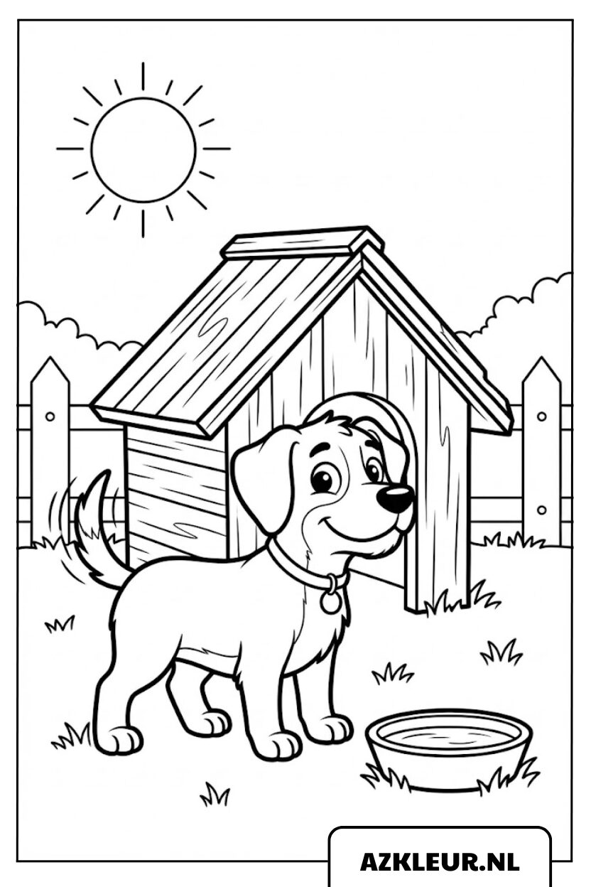 Hond voor hondenhok kleurplaat.jpg
