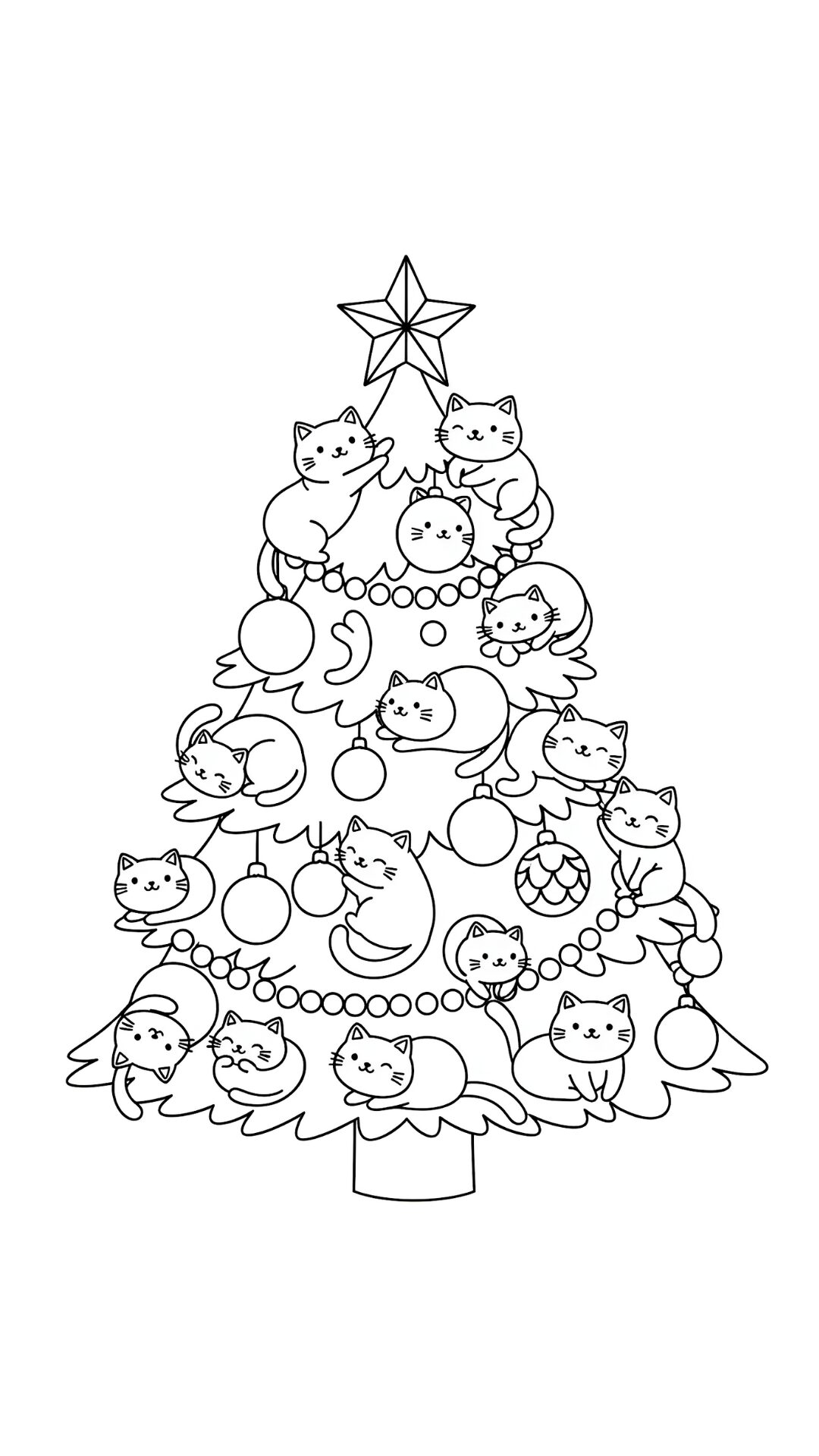 Kleurplaat Kerstboom Vol Schattige Katten