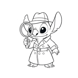 Kleurplaat Stitch als kleine detective op onderzoek