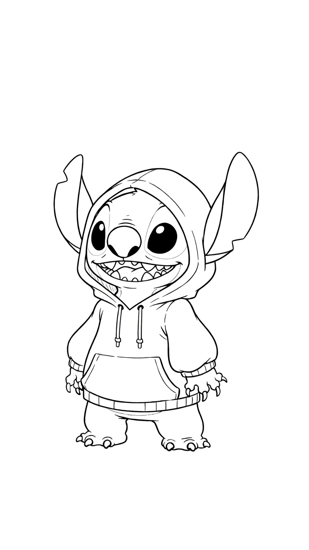 Kleurplaat Stitch in een stoere hoodie
