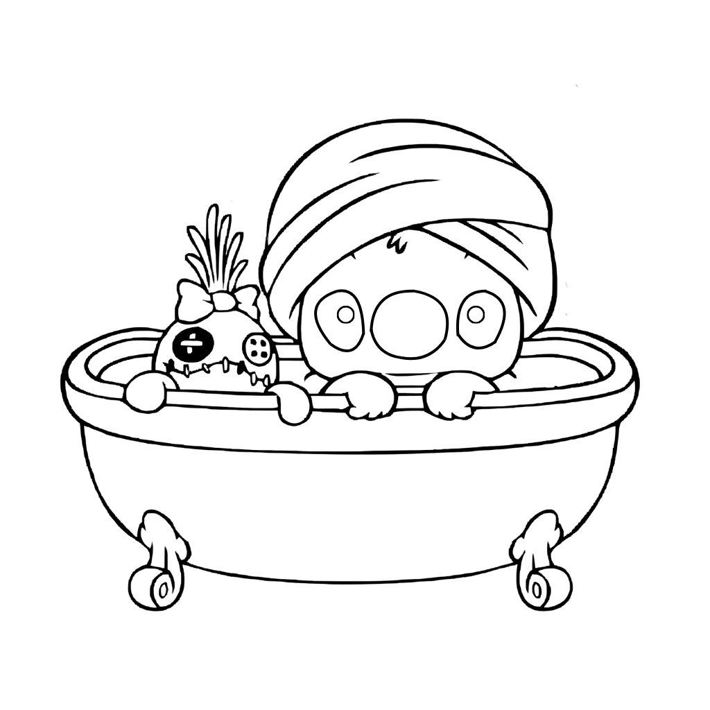 Kleurplaat Stitch ontspant in bad