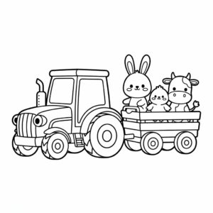 Kleurplaat Tractor met Schattige Dieren