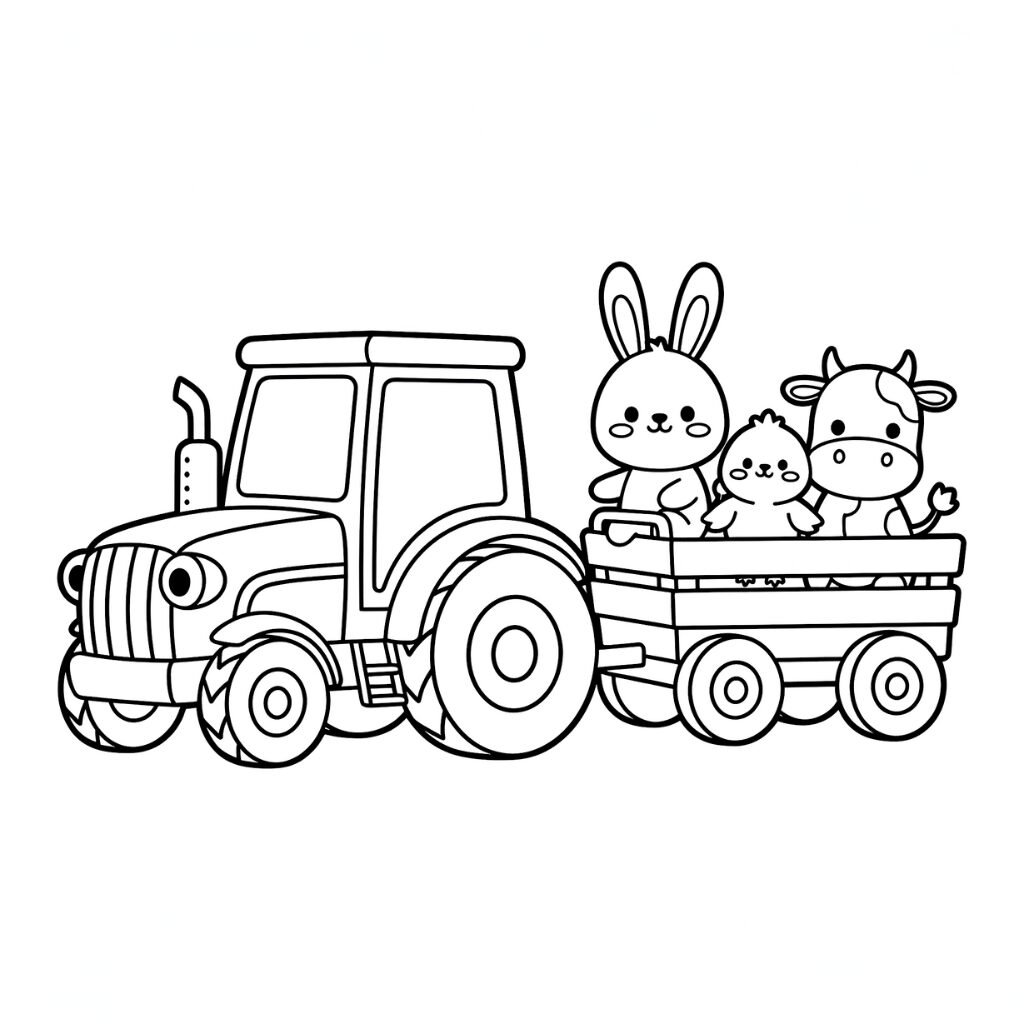 Kleurplaat Tractor met Schattige Dieren