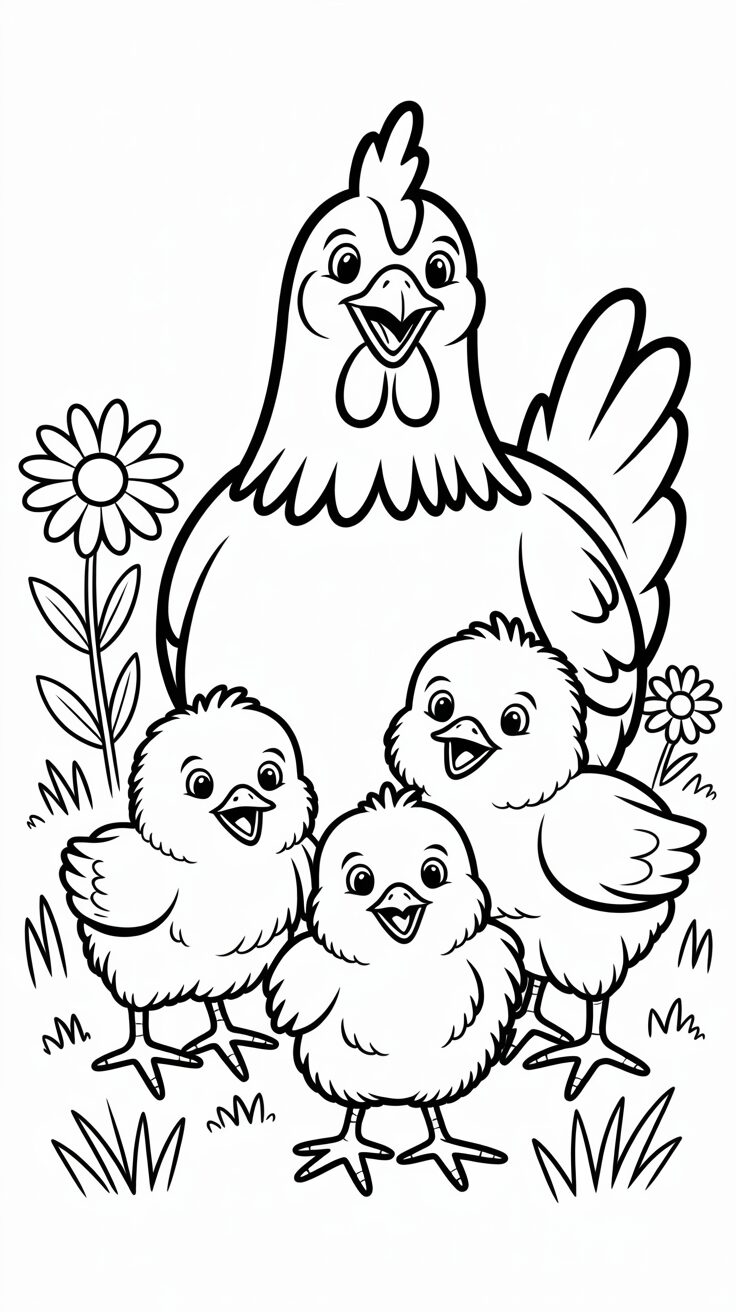 Küken-Familie zusammen Ausmalbild