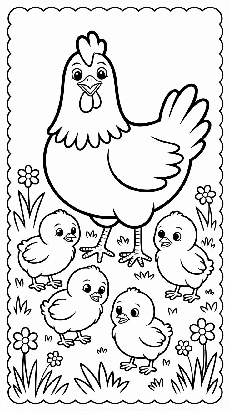 Küken-Familie zusammen Malvorlage