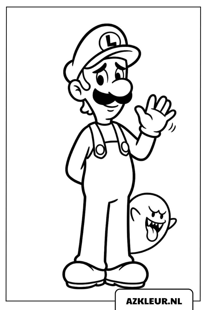 Luigi zwaait met Boo spook kleurplaat.jpg