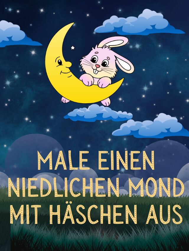 Male einen niedlichen Mond mit Häschen aus