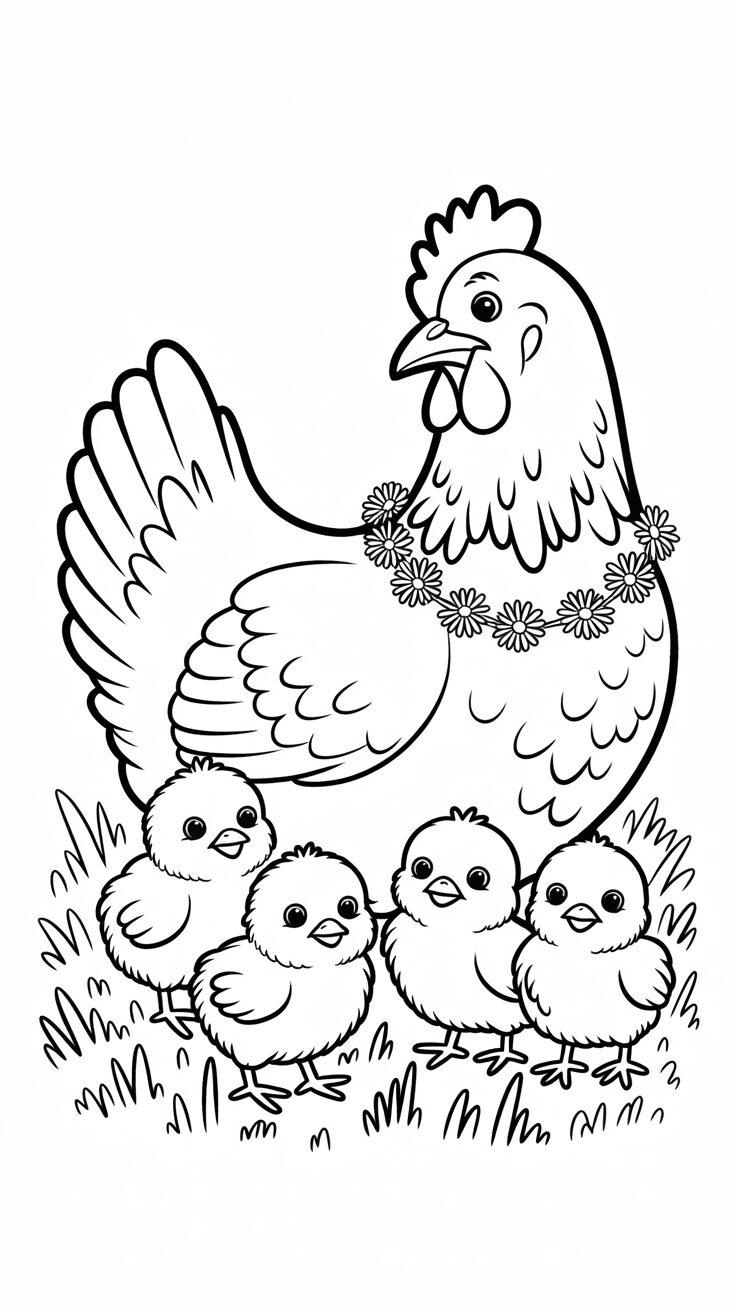 Malvorlage Küken-Familie zusammen