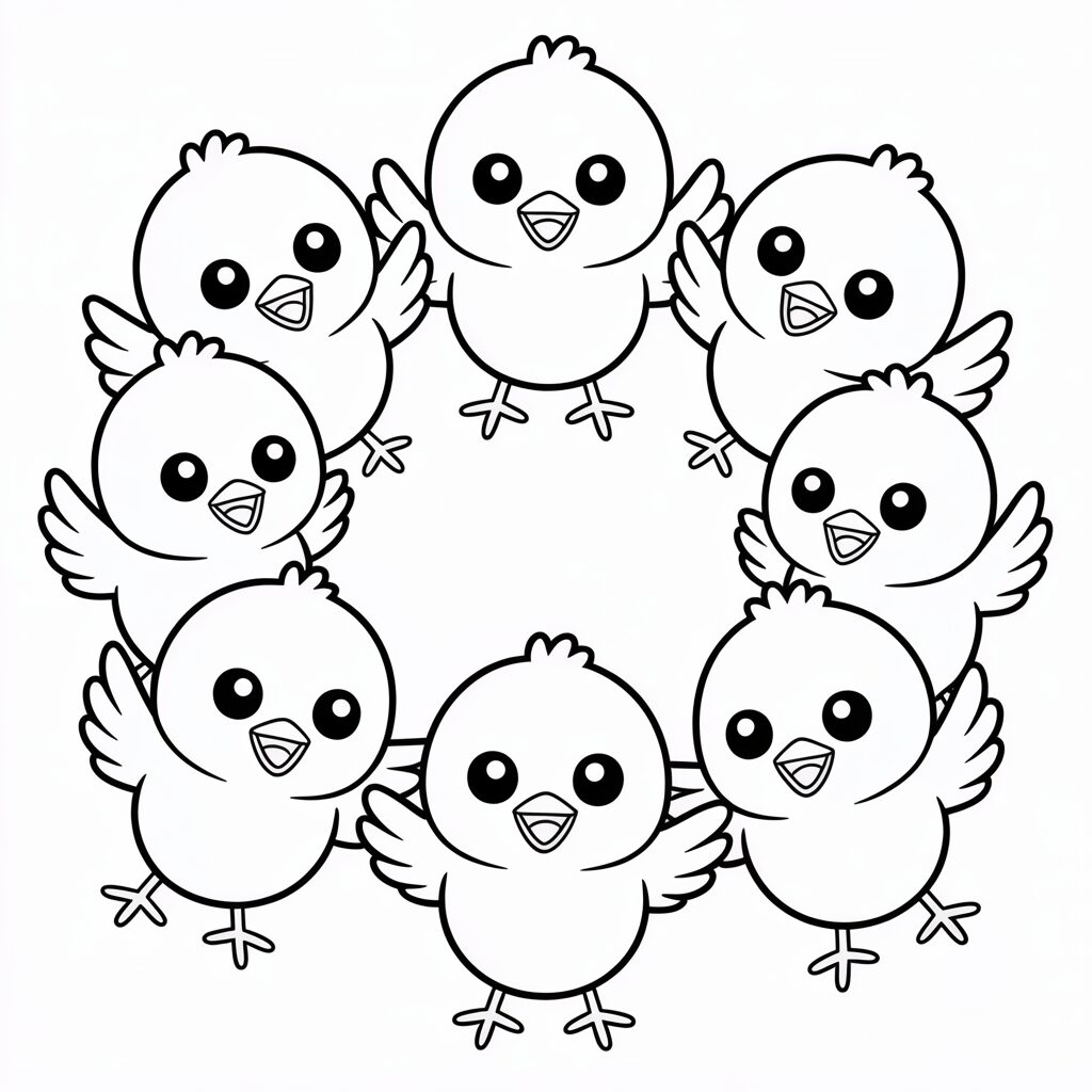 Spielende Küken Ausmalbild