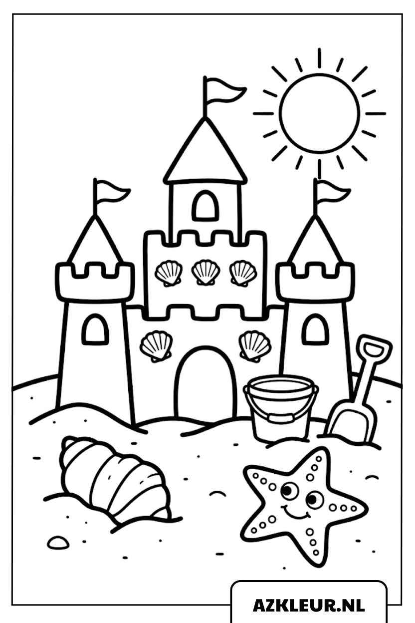 Zandkasteel op het strand kleurplaat.jpg