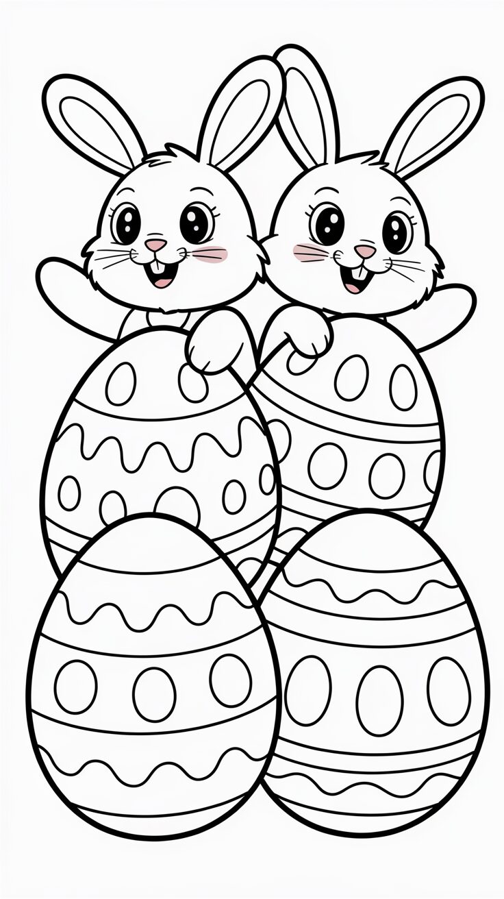 colorare Uova con coniglietti pasquali