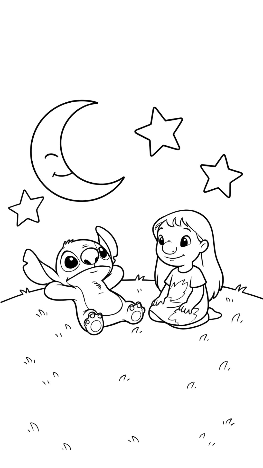 Lilo und Stitch Mond und Sterne Ausmalbild