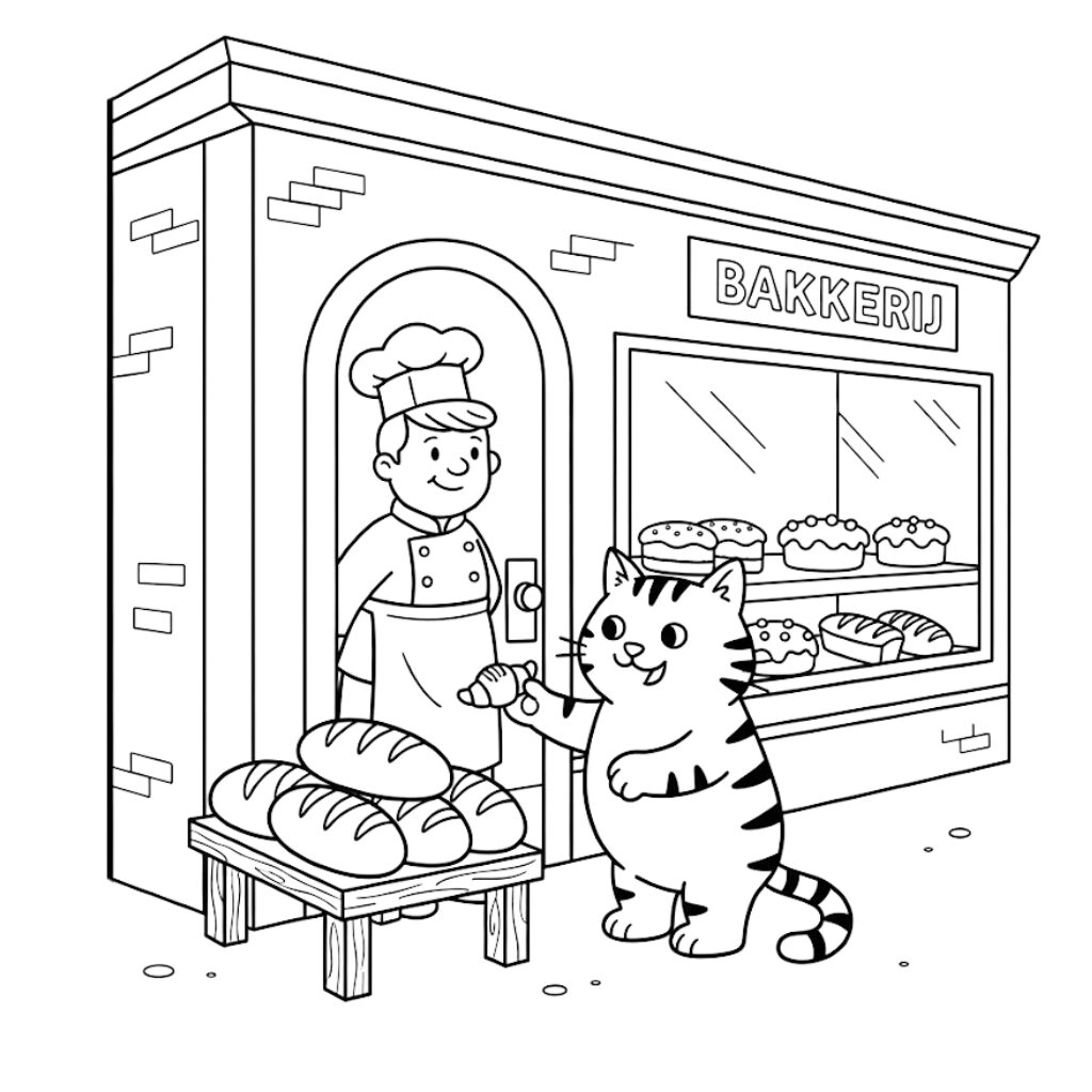 dikkie dik bij de bakker kleurplat​