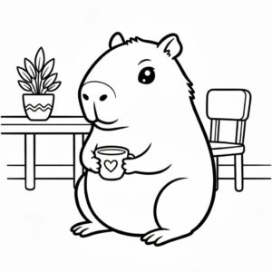 kleurplaat kawaii capybara​