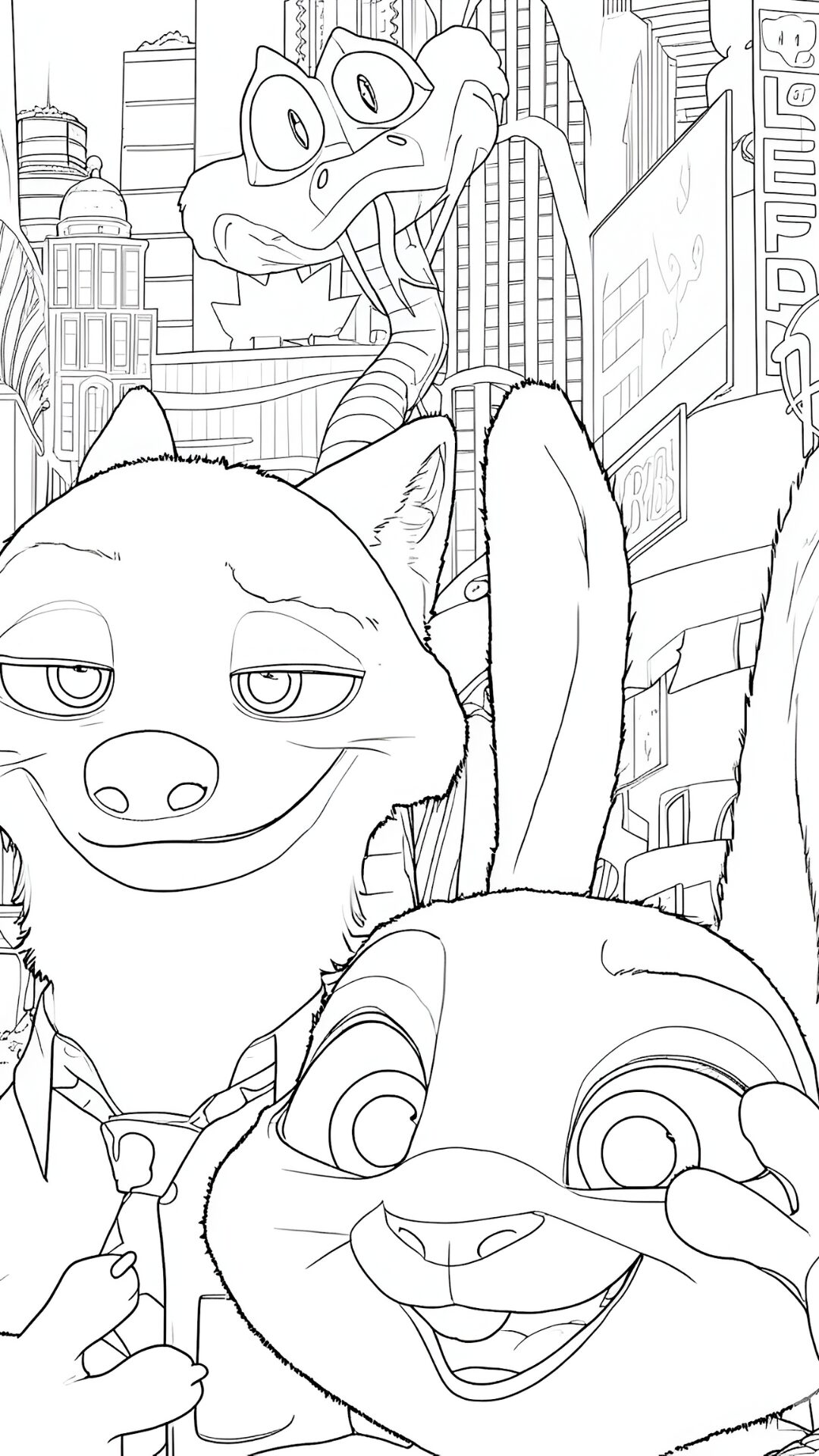 Coloring page of Nick and Judy