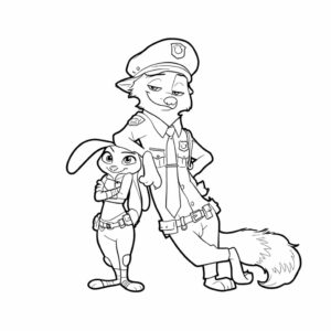 Coloring pages of Nick and Judy in their police uniforms