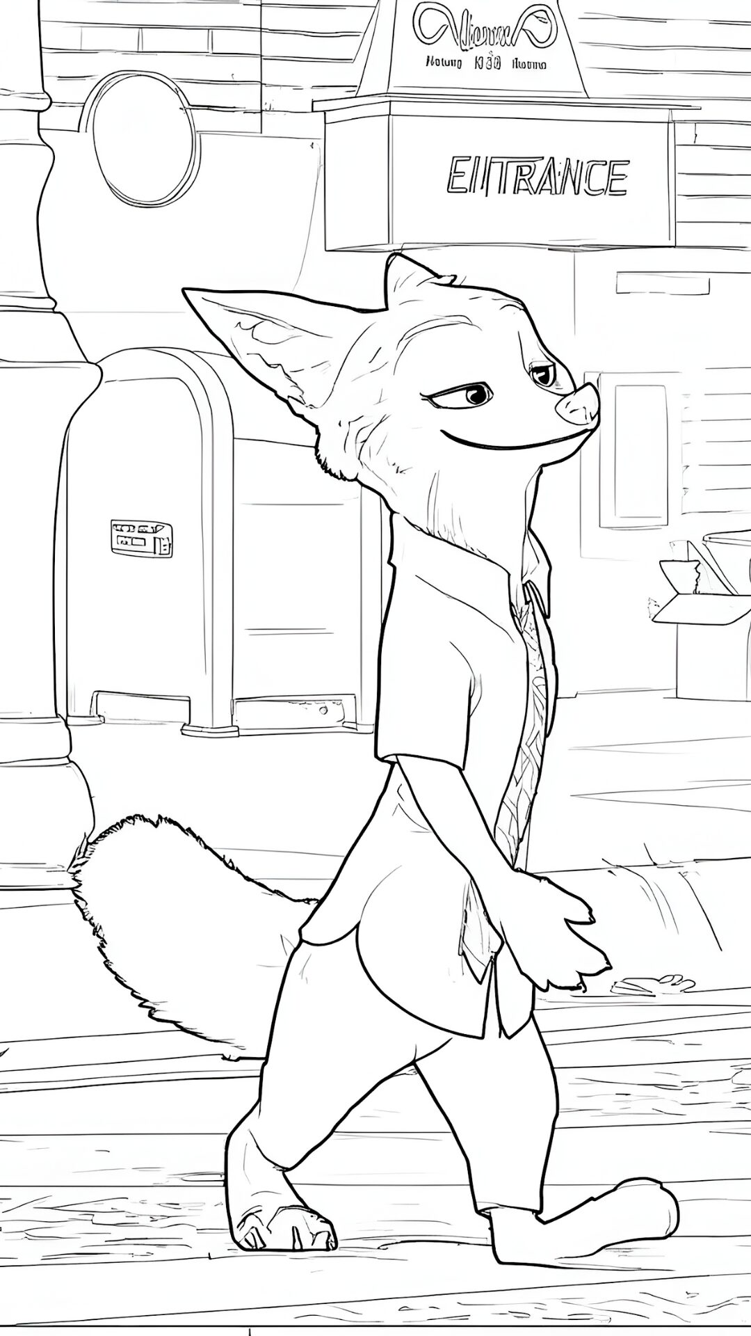 Nick Wilde walking down the street coloring page