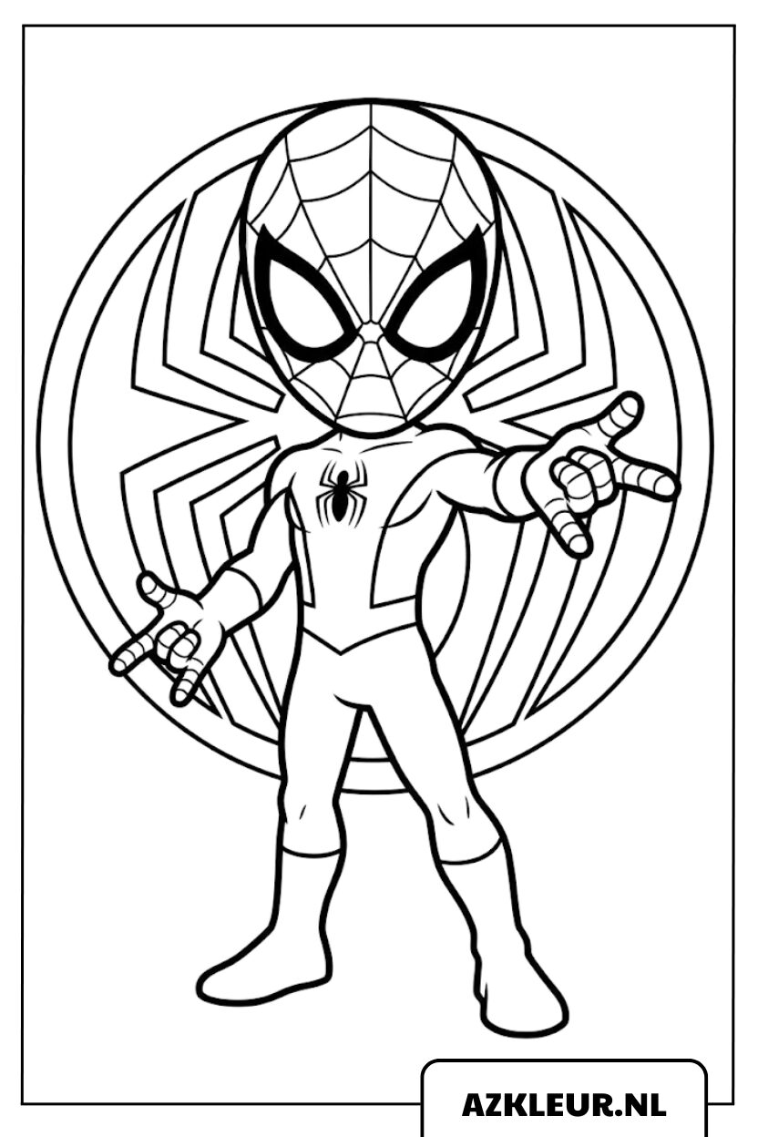 Spiderman slingert aan web kleurplaat.jpg