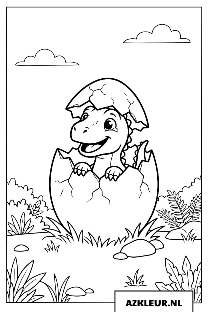Baby Dinosaurus Komt Uit het Ei Kleurplaat