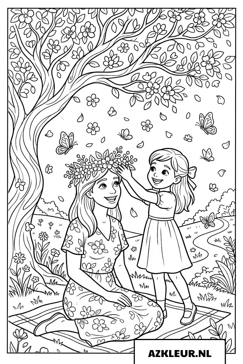 Bloementuin Kleurplaat van Moederliefde