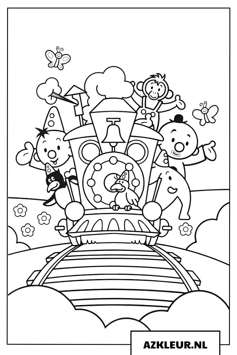 Bumba en zijn vriendjes in de trein kleurplaat
