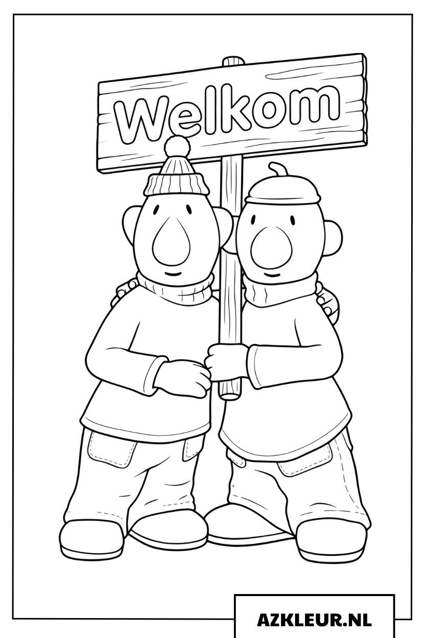 Buurman en Buurman bij het Welkom-bord kleurplaat