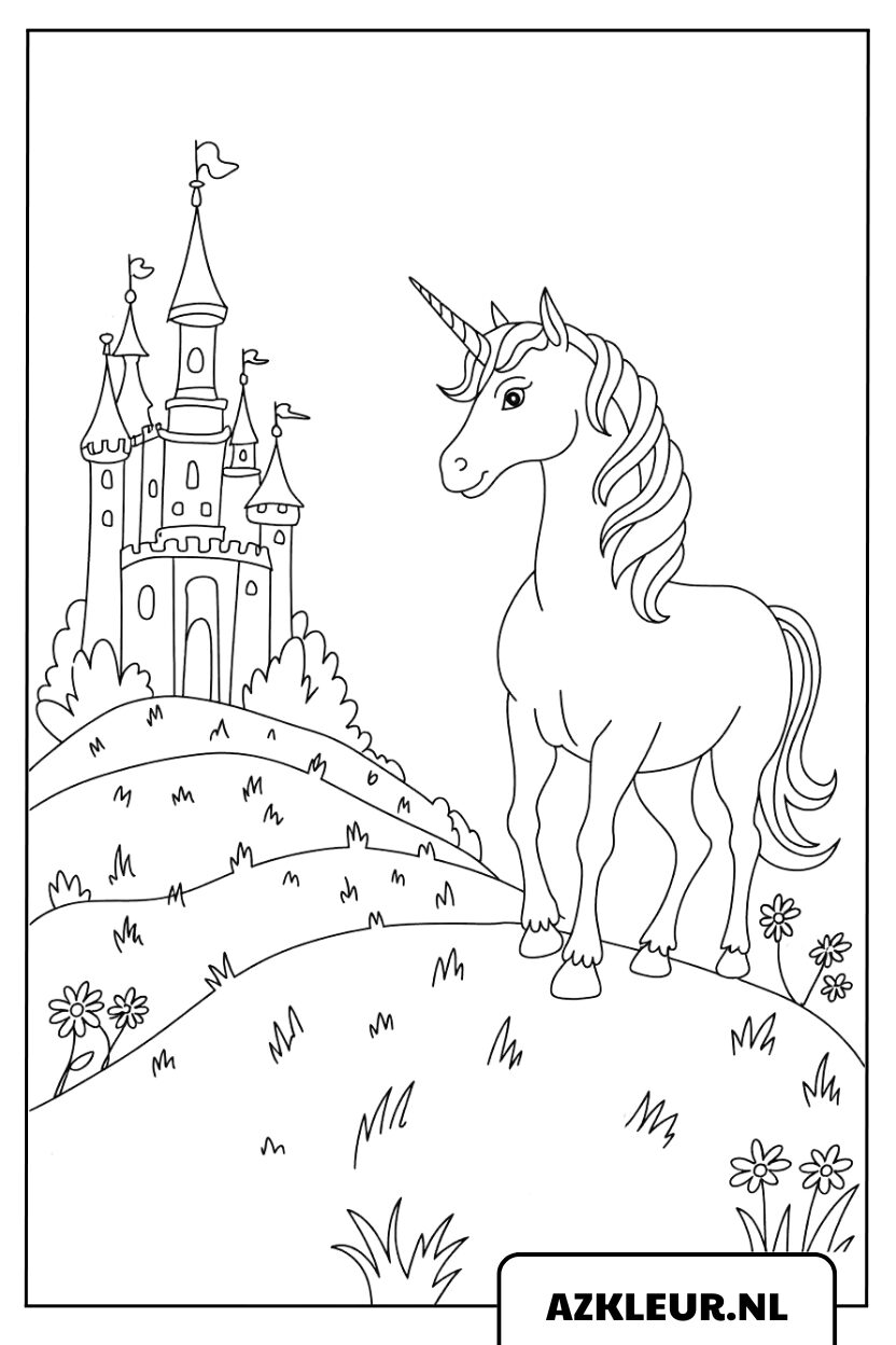 Unicornio en el castillo - página para colorear