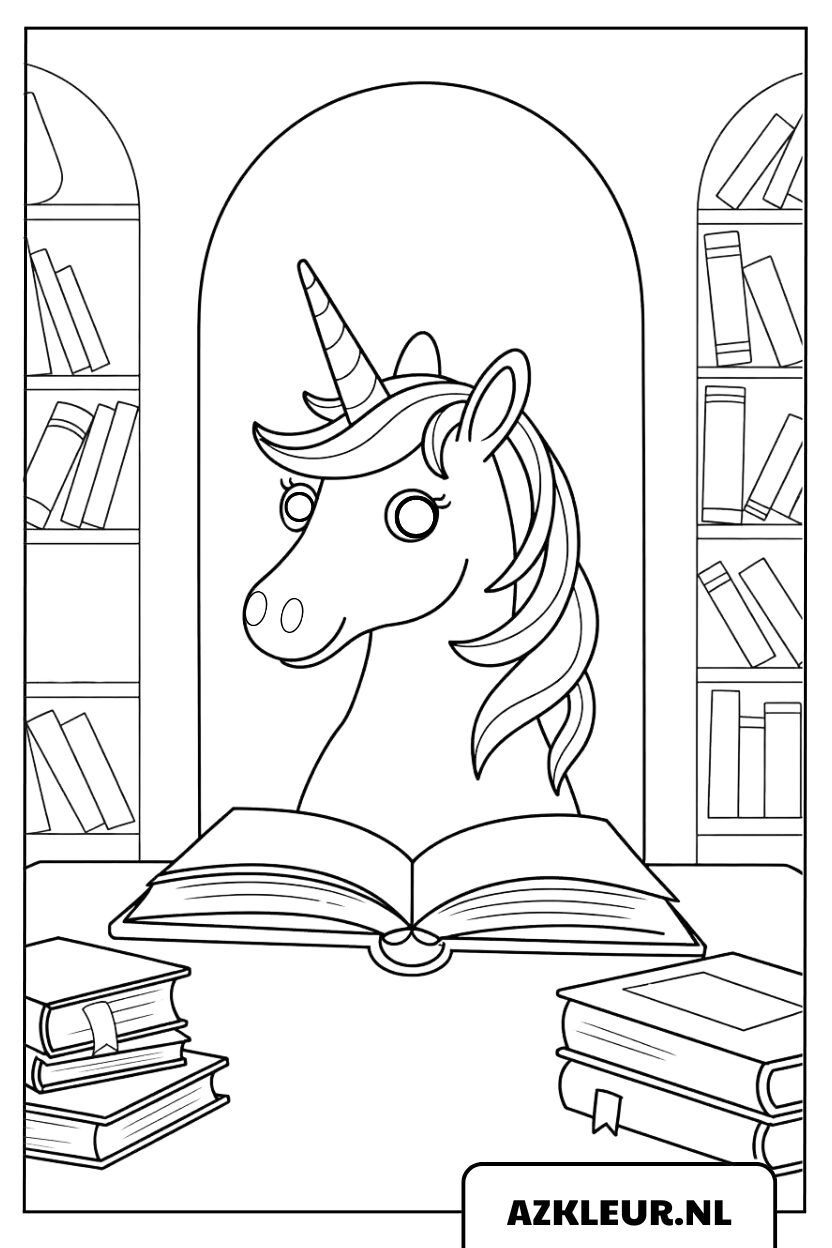 Unicornio en la biblioteca: página para colorear