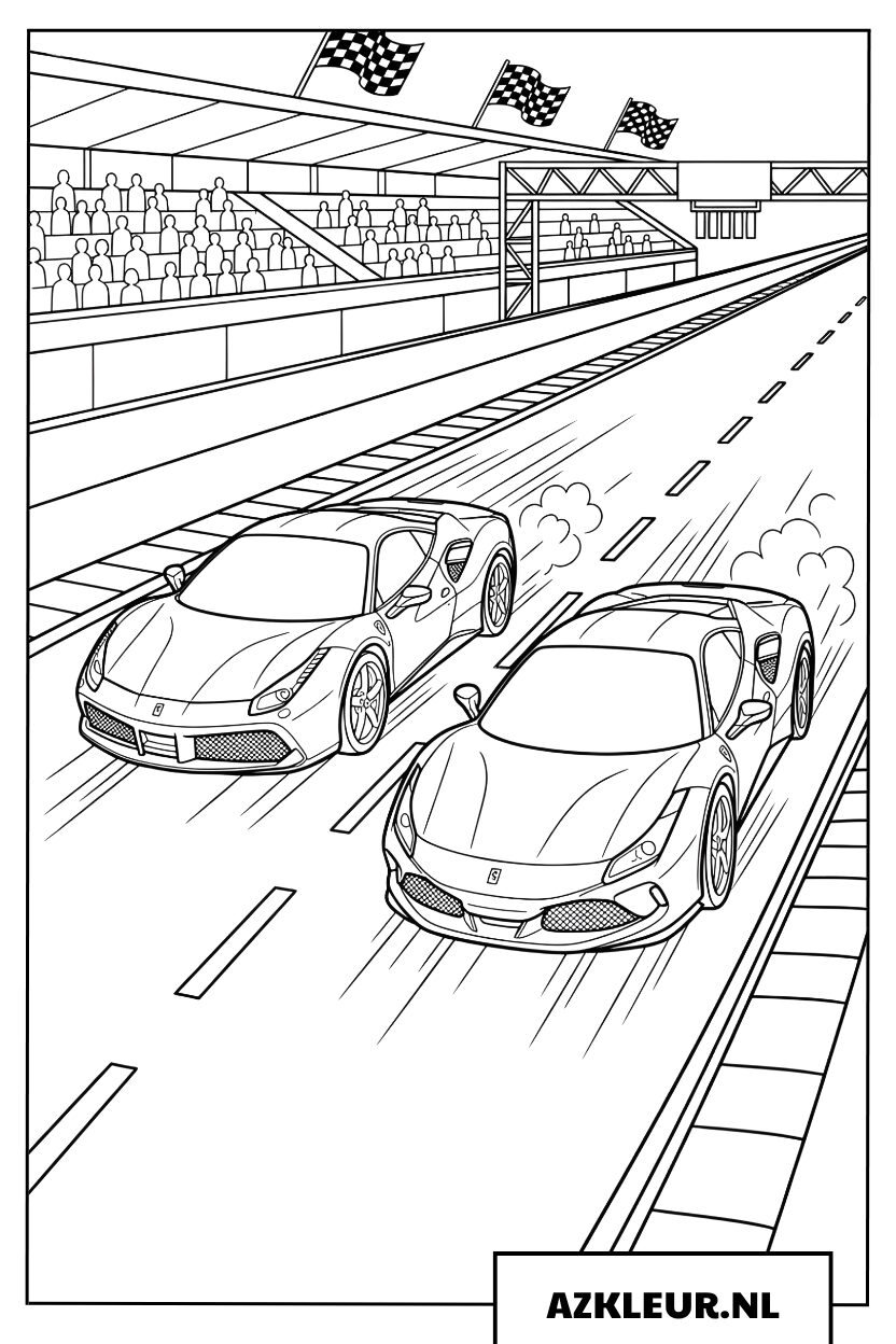 Ferrari racewagen op het circuit Kleurplaat