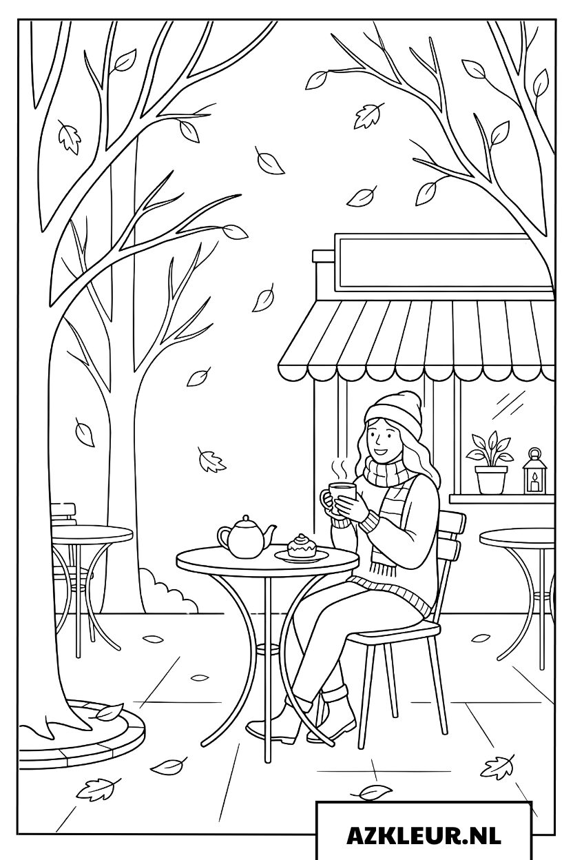 Gezellig herfst café kleurplaat