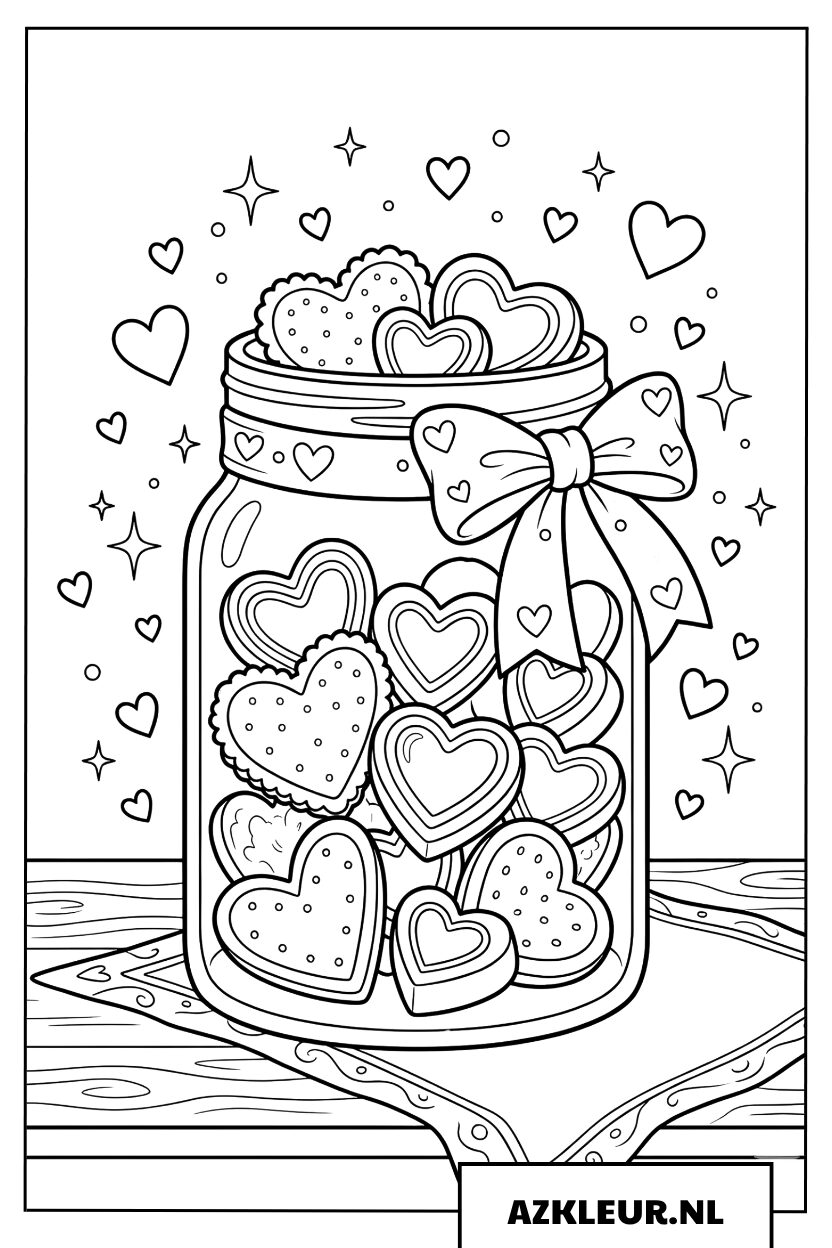 Glazen pot vol met zoete hartjes Kleurplaat