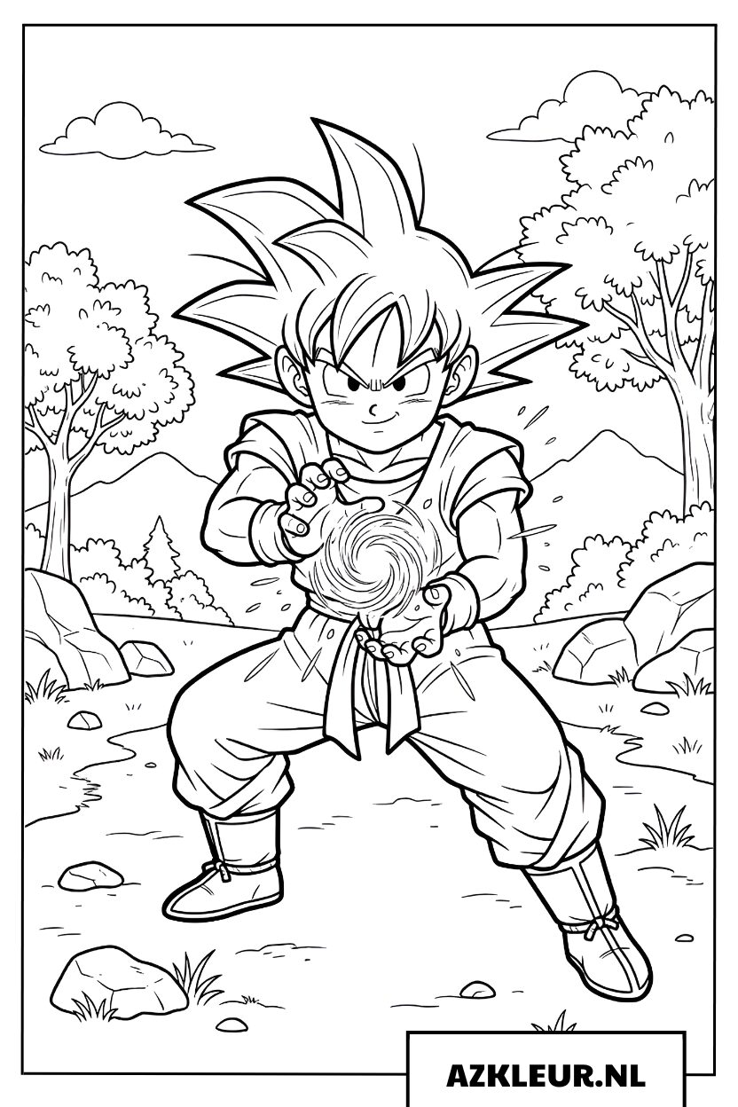 Goku kleurplaat met Kamehameha aanval