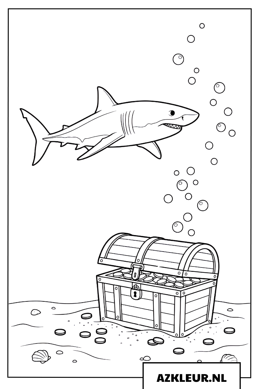 Haai en schatkist kleurplaat