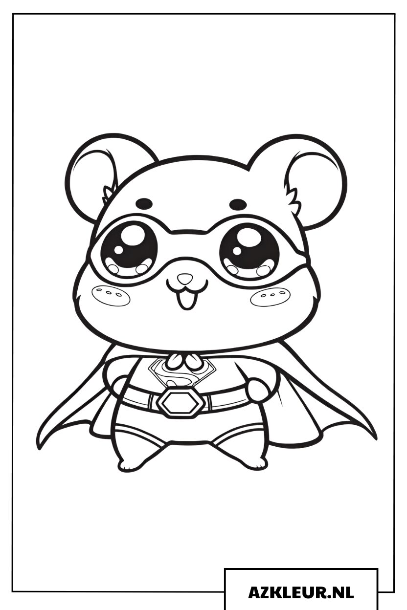 Hamster superheld met een wapperende cape Kleurplaat