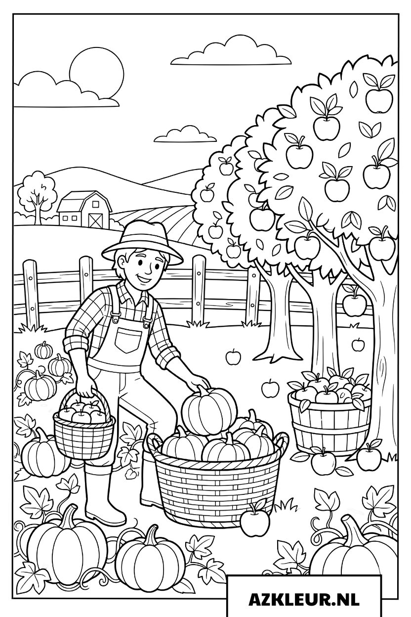 Herfst oogst op de boerderij kleurplaat