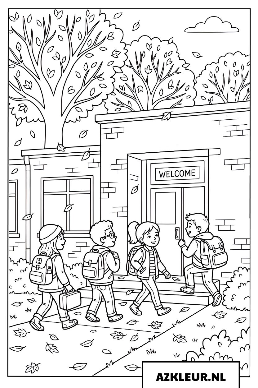Herfst schoolplein kleurplaat